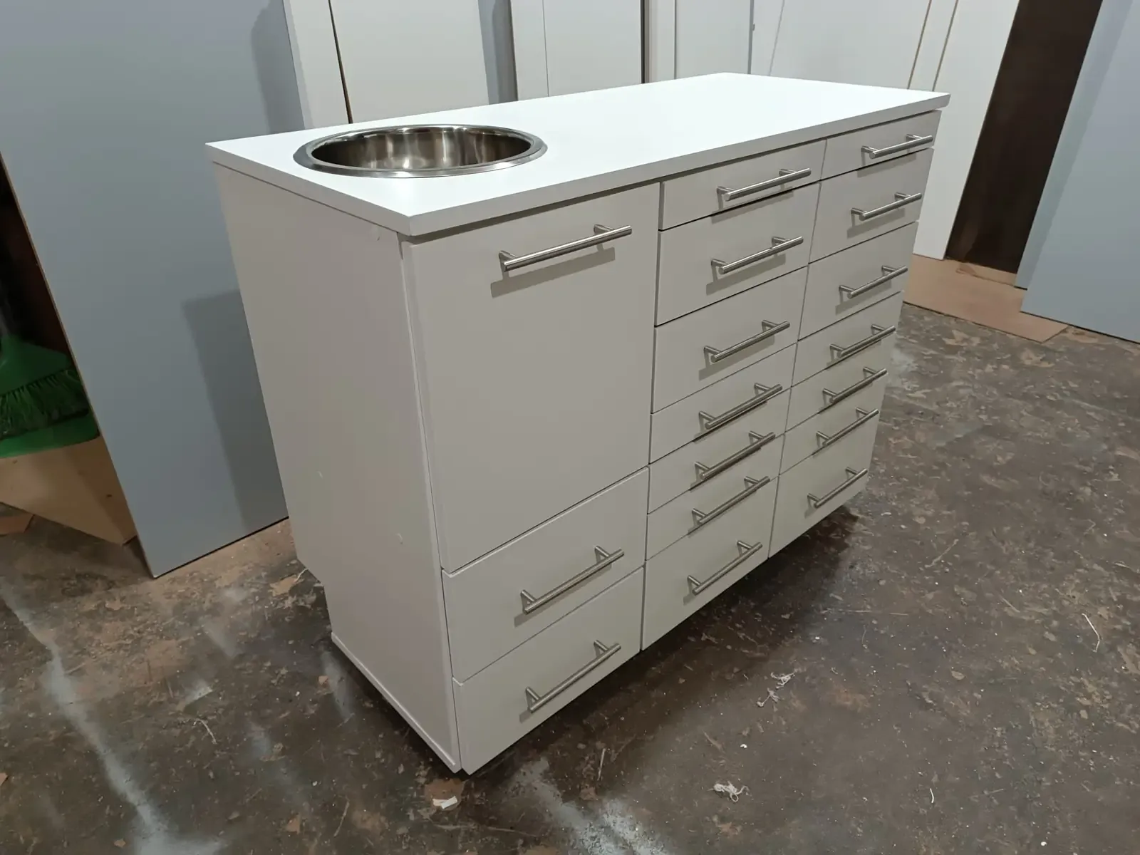 Mueble Bajo 1,20m – Puerta, Cajones Múltiples y Bacha – Blanco
