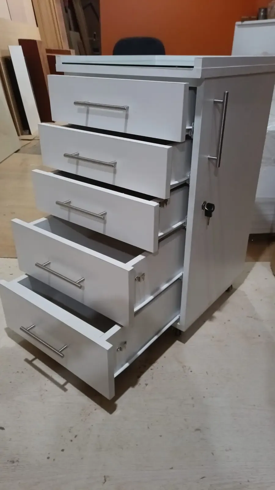 Cajonera 80cm – 5 Cajones con Guías Comunes – Blanco