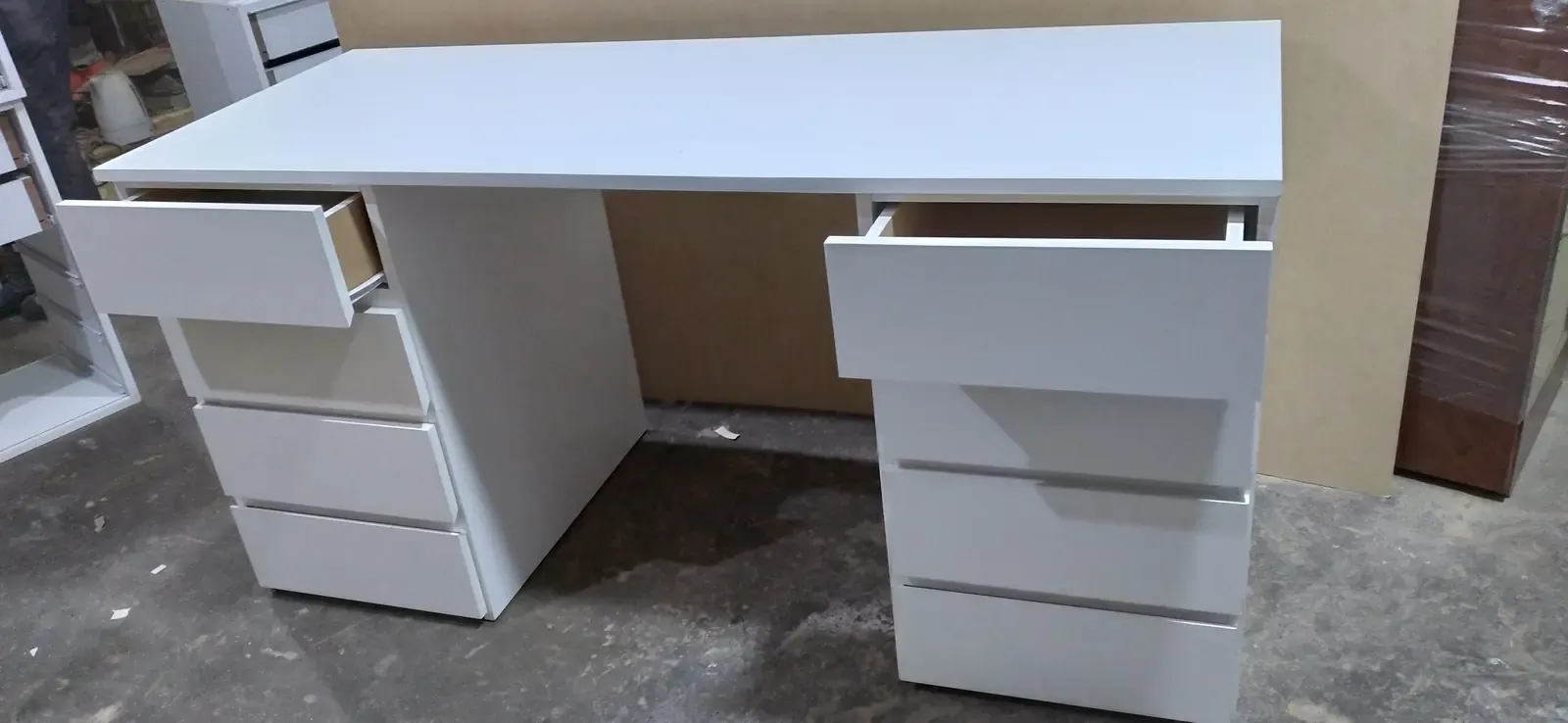 Escritorio Recto 1,40m – Doble Módulo Cajonera – Blanco